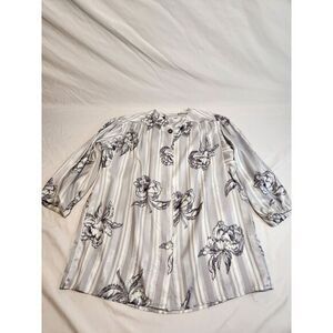 Womens Vintage Silver Floral Evan Picone Silky Blouse Size 8‎